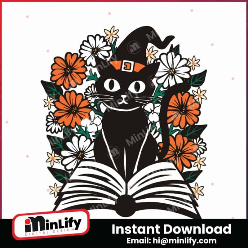 floral-black-cat-witchy-cat-bookish-svg