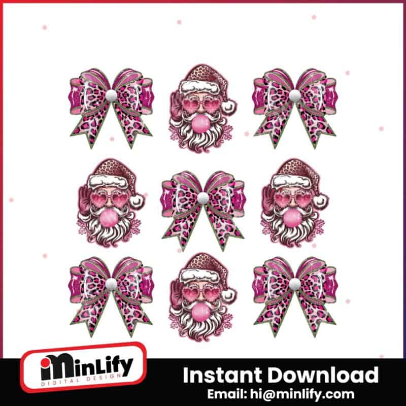 glitter-leopard-pink-christmas-coquette-santa-claus-blowing-bubble-png