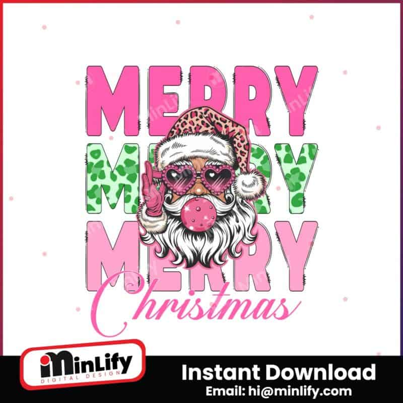 pink-christmas-retro-leopard-hat-santa-blowing-bubble-png