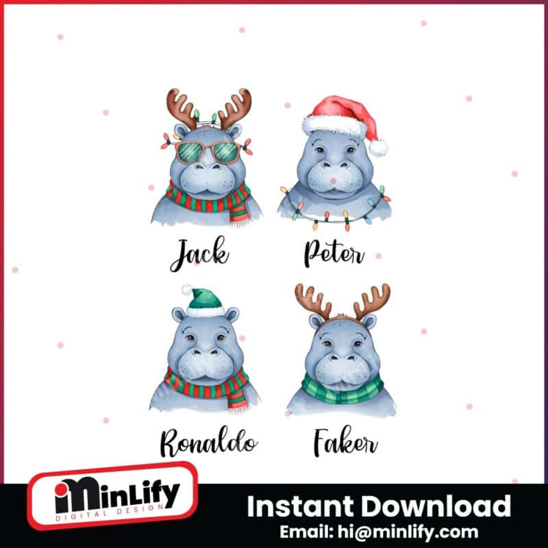 personalized-christmas-hippos-santa-hat-family-matching-kids-name-png