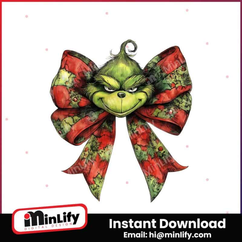 retro-christmas-coquette-grinch-head-bow-png