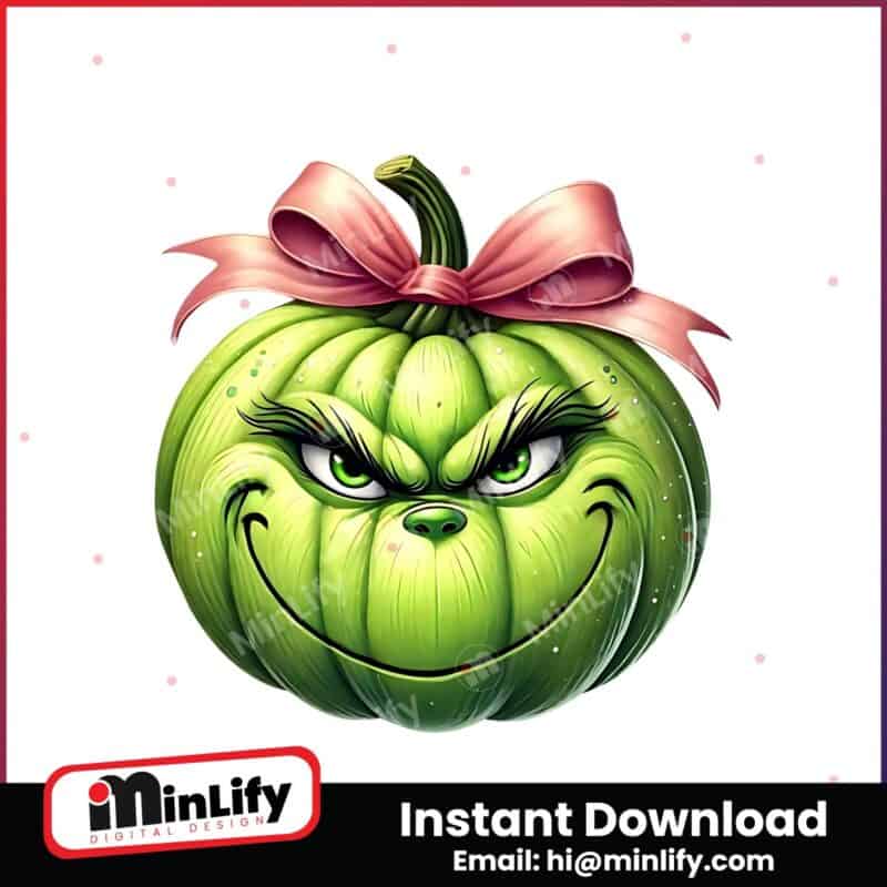 pink-bow-grinch-face-pumpkin-png