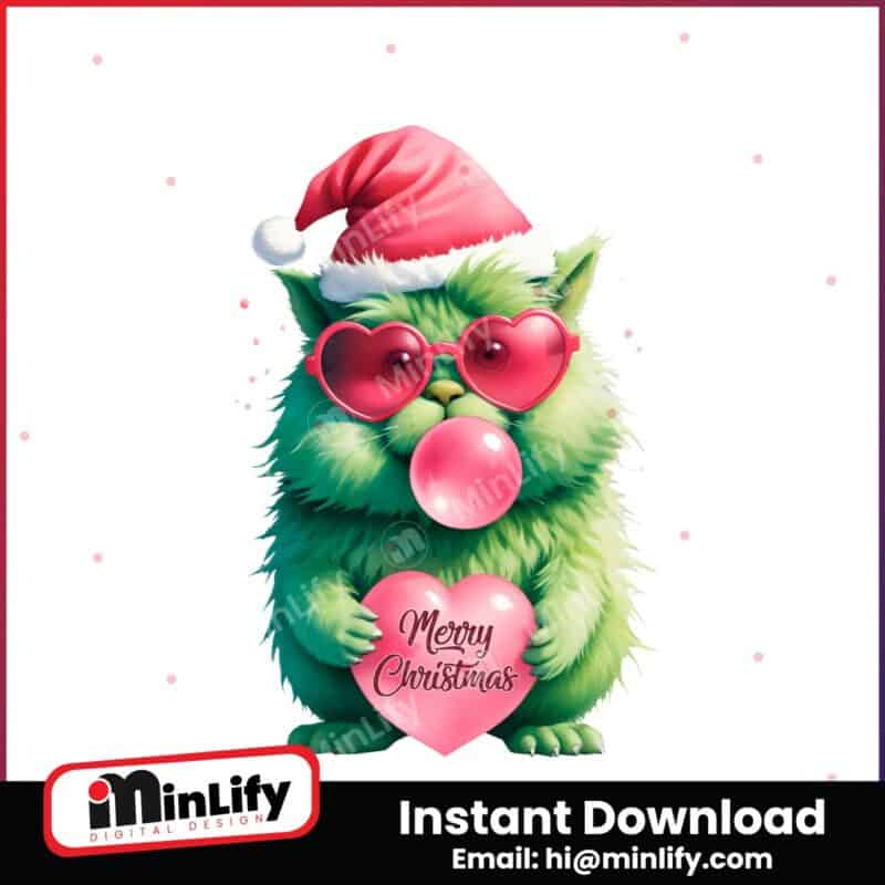 cute-grinch-cat-blowing-bubble-pink-christmas-png