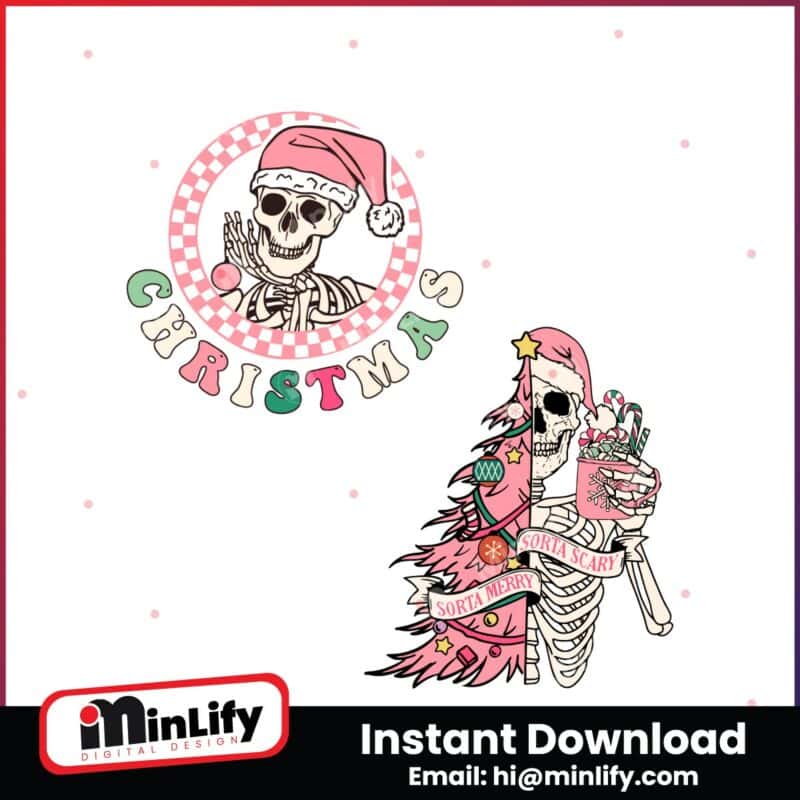 retro-pink-christmas-sorta-merry-sorta-scary-skeleton-tree-svg