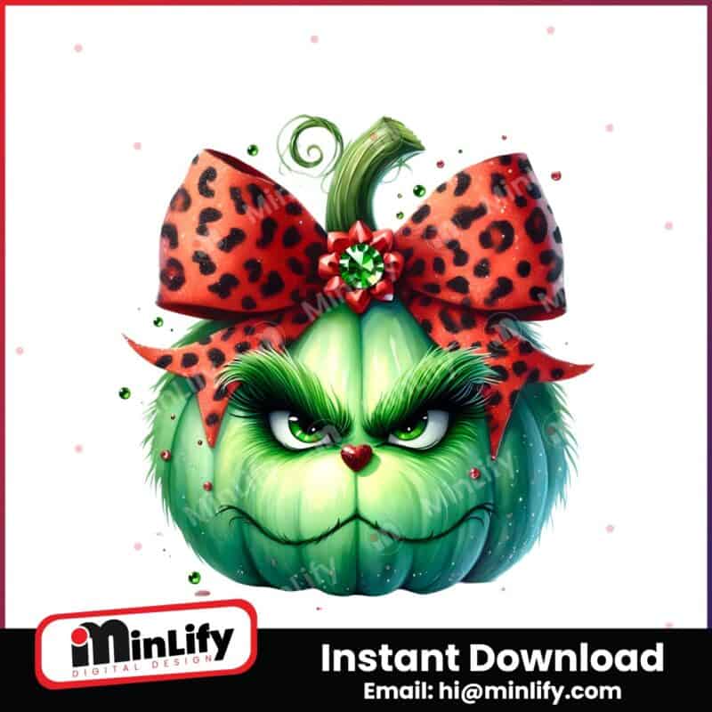 grinch-head-pumpkin-leopard-coquette-bow-png